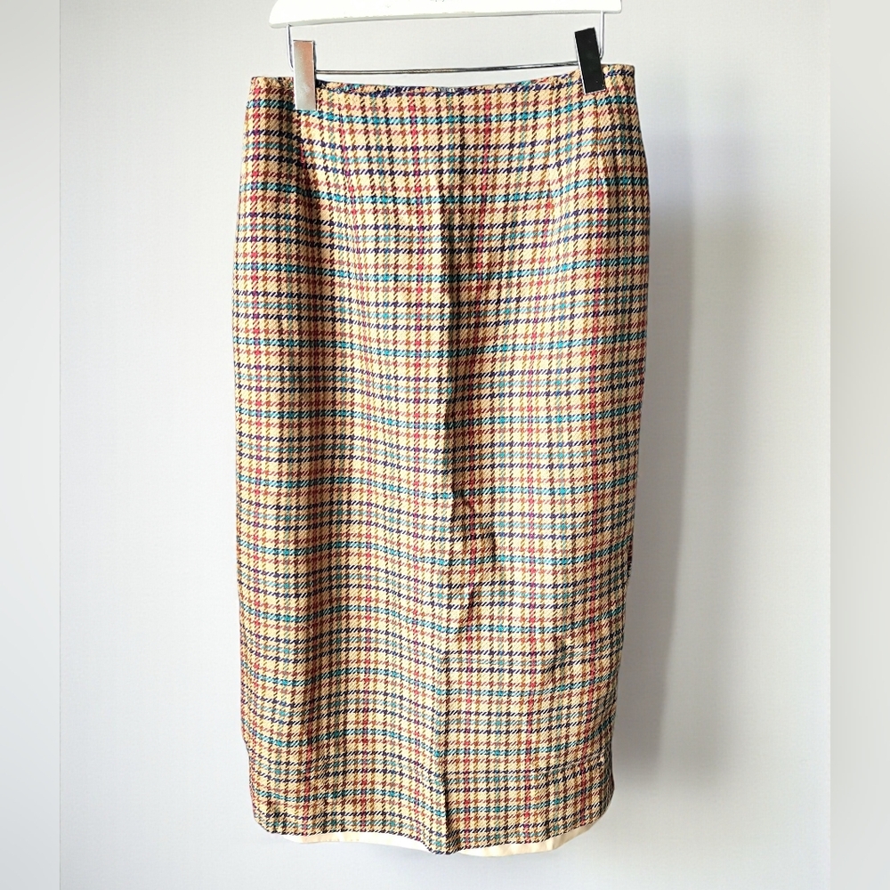 Vintage Plaid Midi Pencil Skirt Womens M Wool Blend Lined Preppy Academia